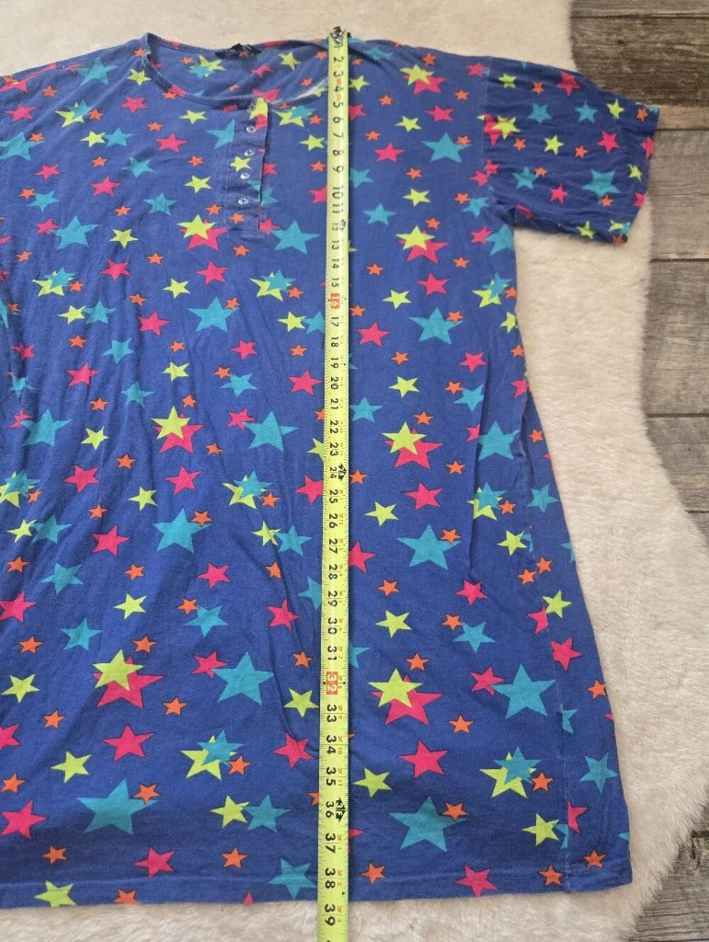 Just Love Blue Stars Short Sleeve Whimsigoth Retro Cotton Sleep Shirt, 2X